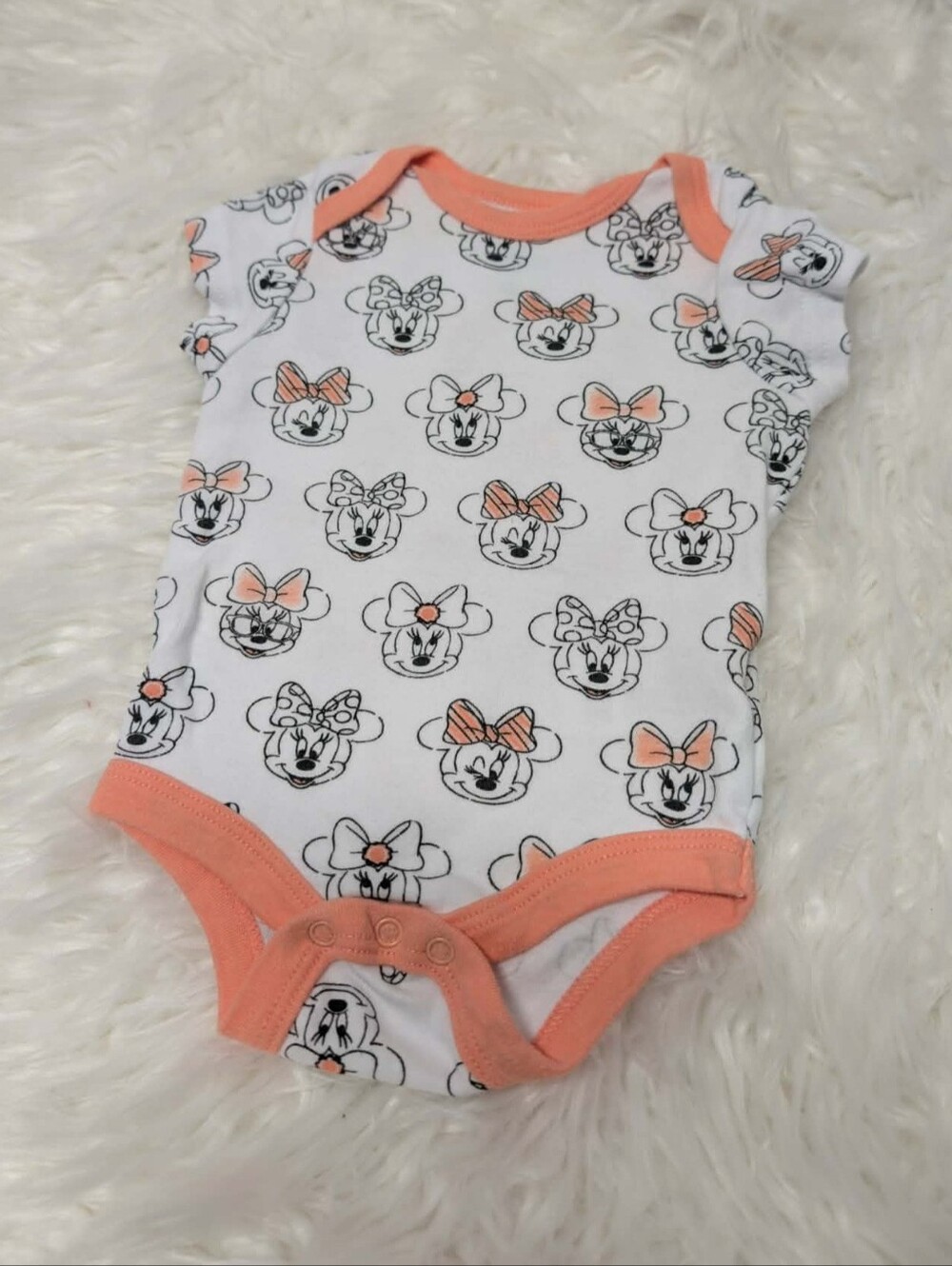 White and Peach Minnie Bow Baby One-Piece Bodysuit